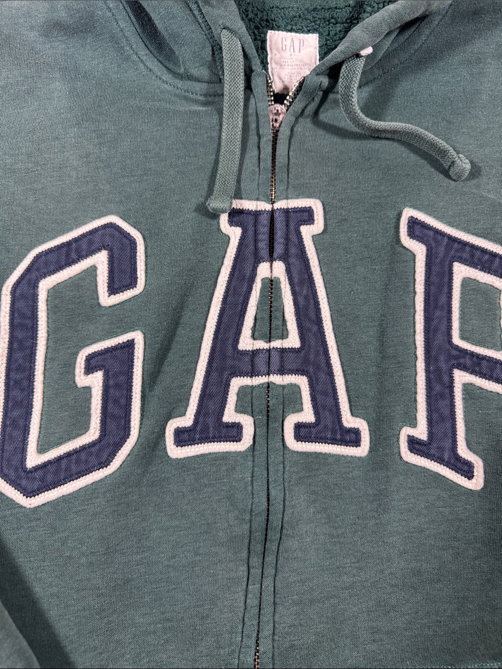 GAP Teal Hooded Full-Zip Jacket with Logo 25X20.5 PTP SZ S UNISEX *Read descript - Picture 5 of 13